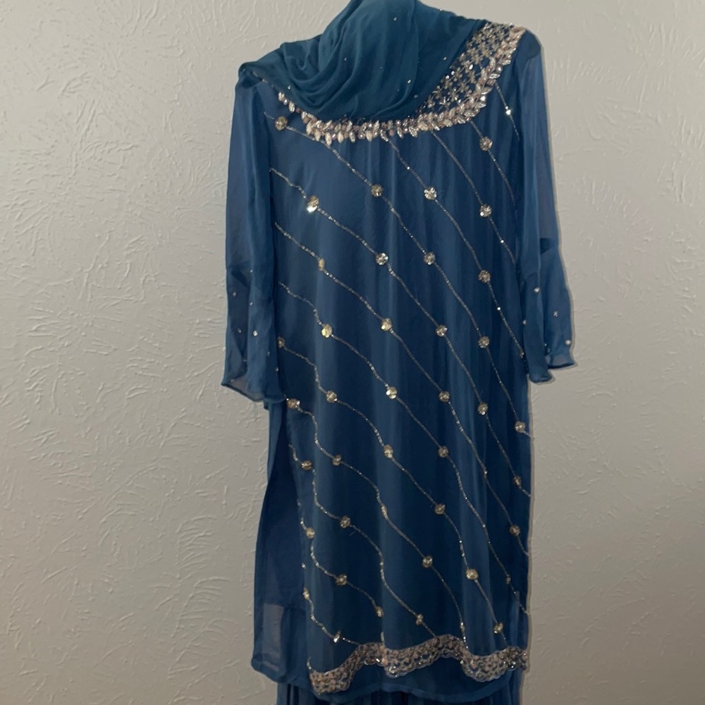 Gharara Blue with intricate Silver beading.